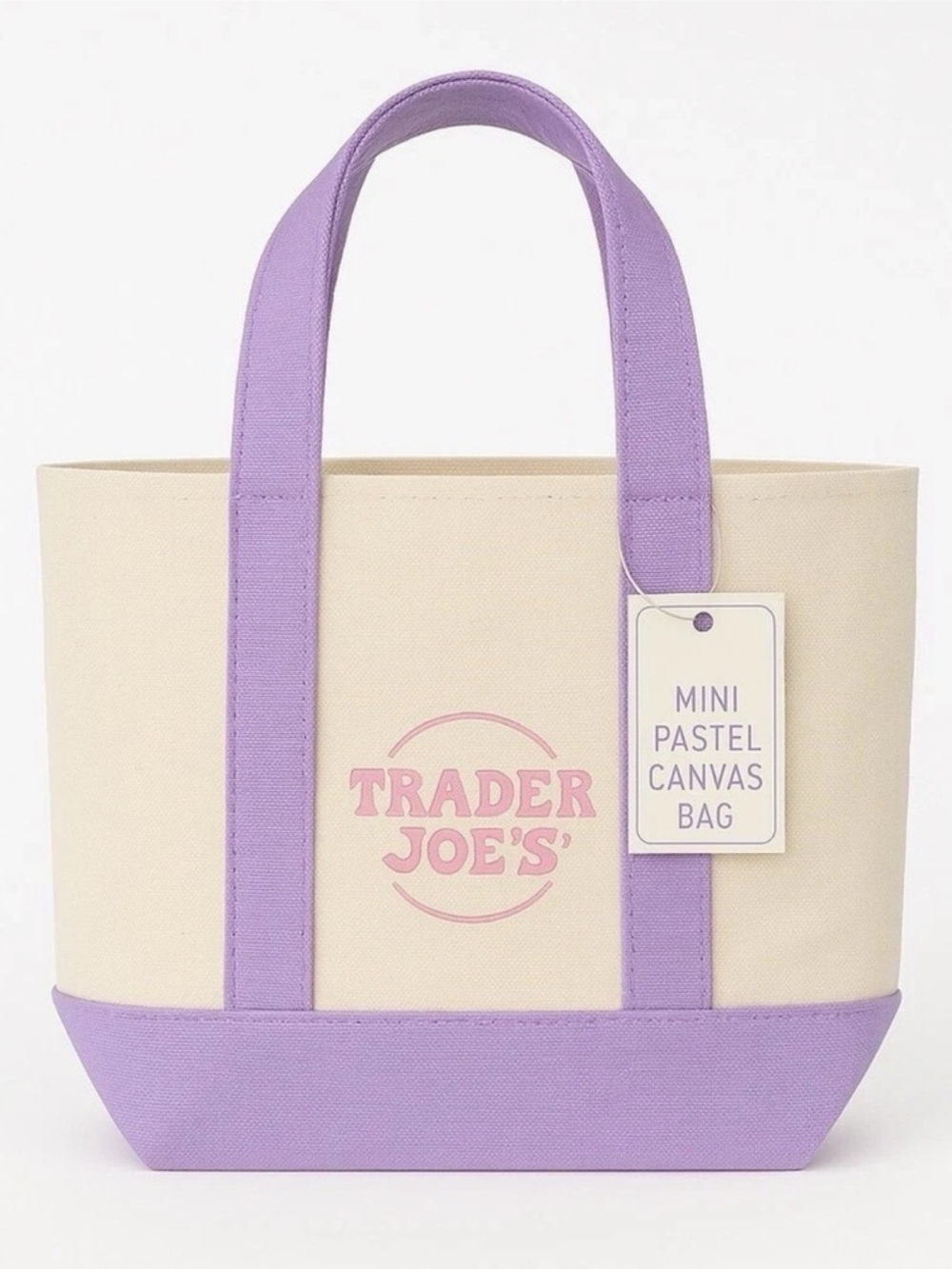 Trader Joe’s Mini Tote Bag - Spring Pastel Canvas Bag - Lilac Purple